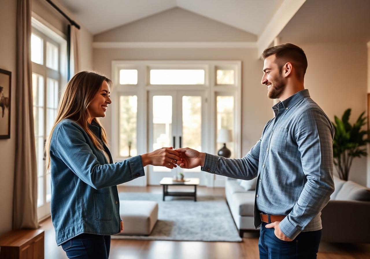 Couple receiving the keys to their first home