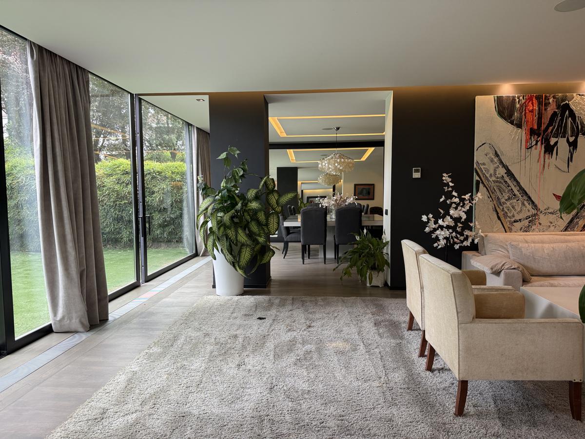 Open salon with garden views